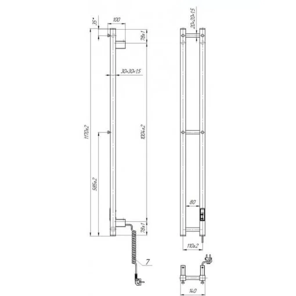 Электрический полотенцесушитель Hygge Family HFSlim1170х140 белый матовый (3.164.045797.WM)- Фото 4